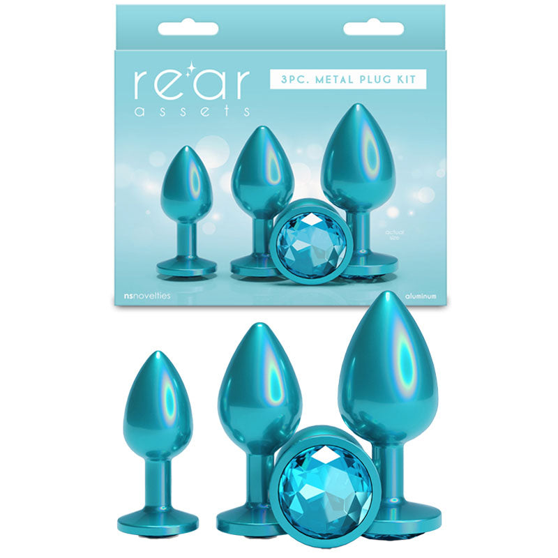 Rear Assets Trainer Kit - Iridescent Teal - Iridescent Teal Metallic Butt Plugs - Set of 3 Sizes NS Novelties